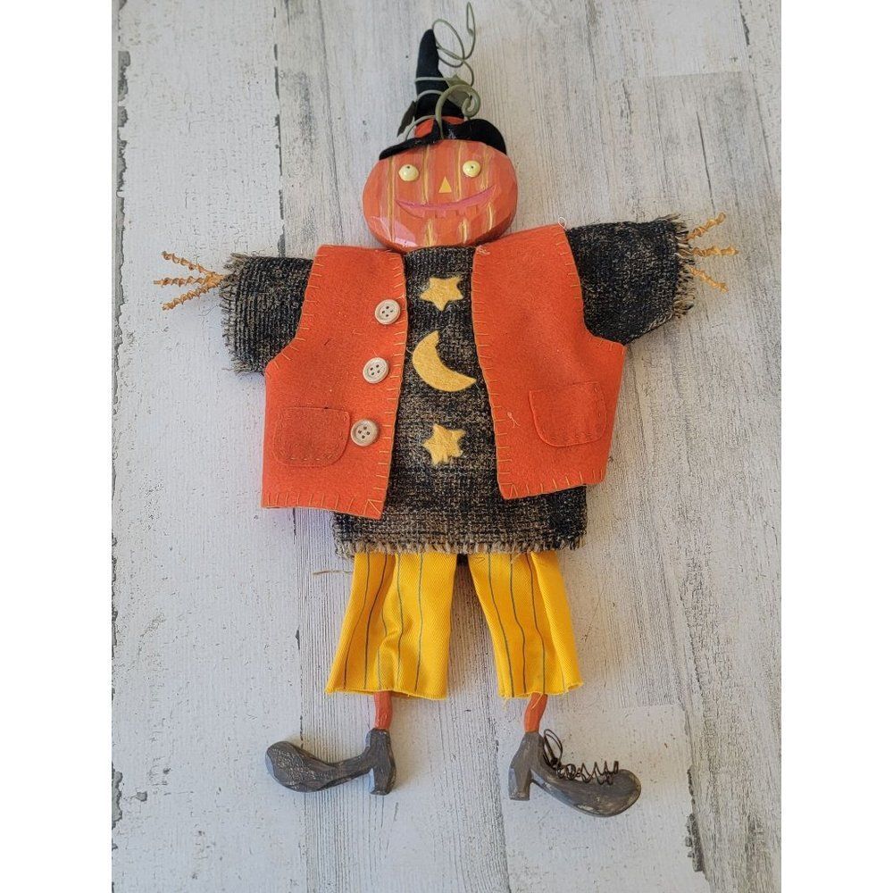 Vintage pumpkin scarecrow hanging doll prop Halloween decor unique